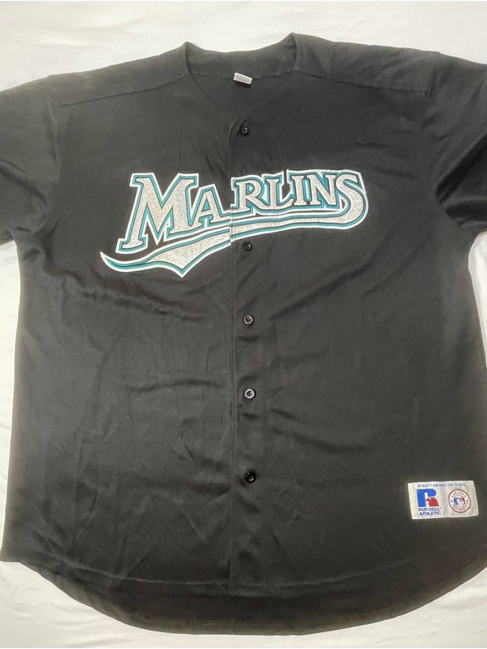 Vintage RUSSELL ATHLETIC Florida Marlins BLACK Jersey Men’s 3XL